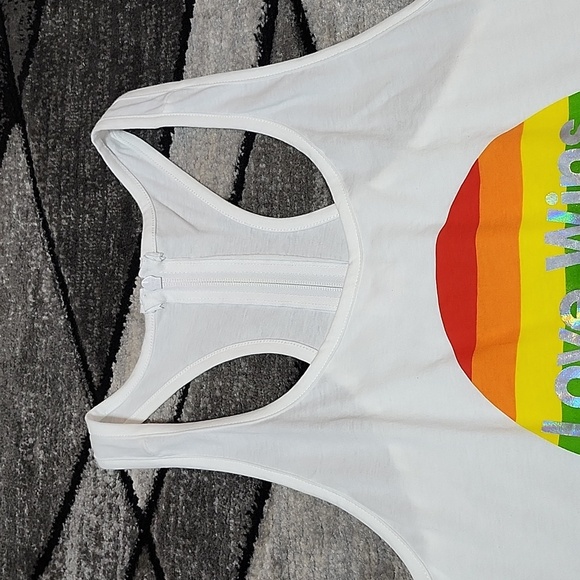 M&M"S WORLD RAINBOW IRIDESCENT SHINE LOVE WINS ZIPPER RACERBACK TANK-TOP - Picture 3 of 12